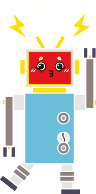 Bir insan tarafından çizilen robot arızasının düz renk retro karikatürü