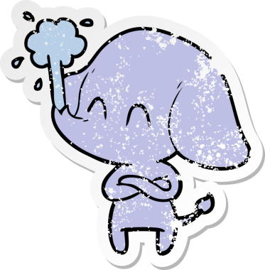 Bir insan tarafından çizilmiş su püskürten şirin bir filin sıkıntılı çıkartması.