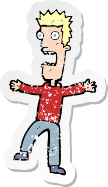 Bir insanın çizdiği korku dolu bir karikatürün gerilimli çıkartması.