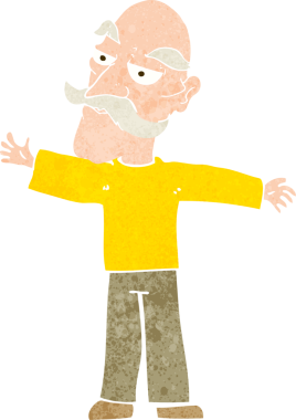 Bir insan tarafından çekilen kollarını açan yaşlı adam çizgi filmi.