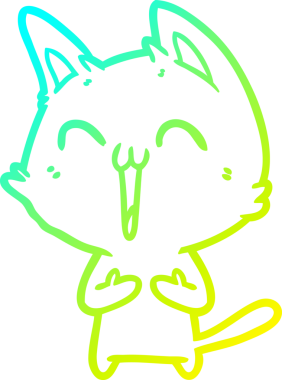 Bir insan tarafından çizilmiş mutlu çizgi film kedisinin soğuk gradyan çizgisi.