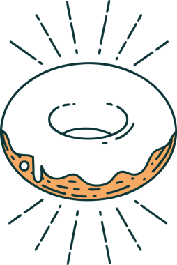 Bir insan tarafından çizilmiş geleneksel dövmeli buzlu çöreğin resmi.