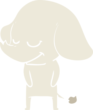 Bir insan tarafından çizilmiş düz renk çizgi film gülümseyen fil.