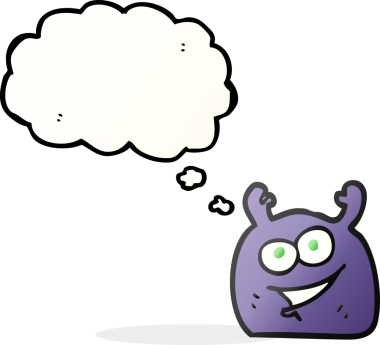 Serbest çizim düşünce balonu karikatürü küçük uzaylı bir insan tarafından çizildi