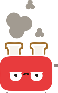 Bir insan tarafından çizilmiş bir tost makinesinin düz renkli retro karikatürü