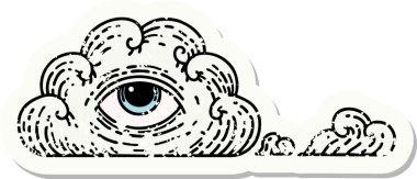 Her şeyi gören bir insan tarafından çizilmiş geleneksel stil yapıştırmalı dövme.