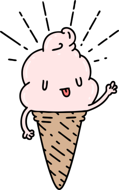Bir insan tarafından çizilmiş geleneksel dövmeli dondurma karakterinin resmi.