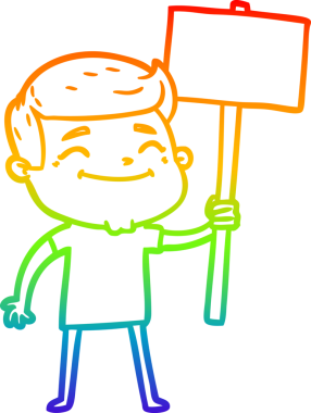 Gökkuşağı gradyan çizgisi mutlu bir çizgi film adamı bir insan tarafından çizilmiş pankartla