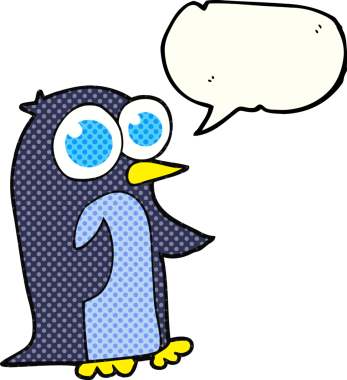 El yazısıyla çizilmiş çizgi roman konuşma balonu karikatür pengueni. Büyük gözleri olan bir insan tarafından çizilmiş.