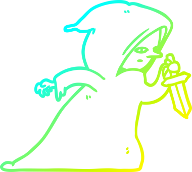 Bir insan tarafından çizilmiş siyah cüppeli bir suikastçının soğuk eğik çizgisi.