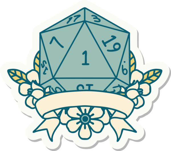 Bir insan tarafından çizilmiş doğal bir d20 zar etiketi.