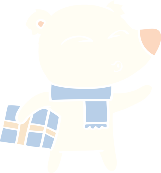 Bir insan tarafından çizilmiş yassı renkli çizgi film Noel kutup ayısı.