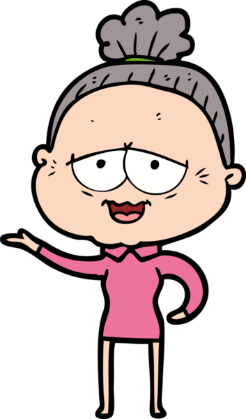 Bir insan tarafından çizilmiş mutlu yaşlı kadın çizgi filmi.