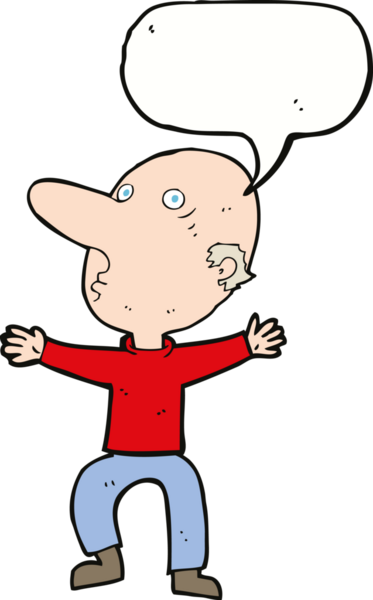 Bir insan tarafından çizilmiş konuşma balonlu orta yaşlı adam.