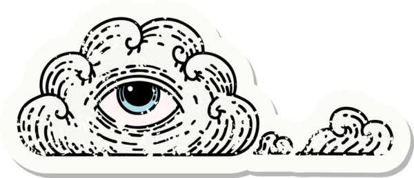 Her şeyi gören bir insan tarafından çizilmiş geleneksel stil yapıştırmalı dövme.