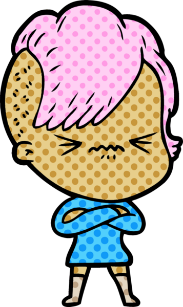 Çizgi film, bir insan tarafından çizilmiş sinirli hippi kız.