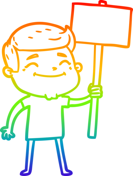 Gökkuşağı gradyan çizgisi mutlu bir çizgi film adamı bir insan tarafından çizilmiş pankartla