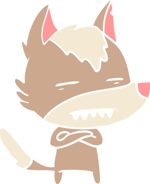 Düz renkli çizgi film kurt bir insan tarafından çizilmiş dişleri gösteriyor.