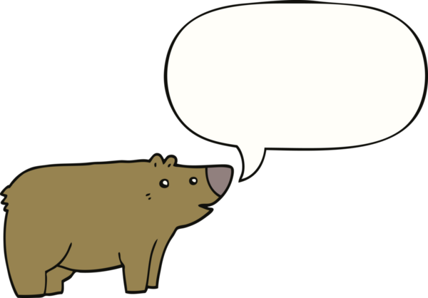 Bir insan tarafından çizilmiş konuşma balonlu çizgi film ayısı.