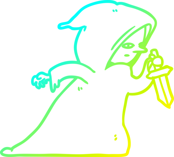 Bir insan tarafından çizilmiş siyah cüppeli bir suikastçının soğuk eğik çizgisi.