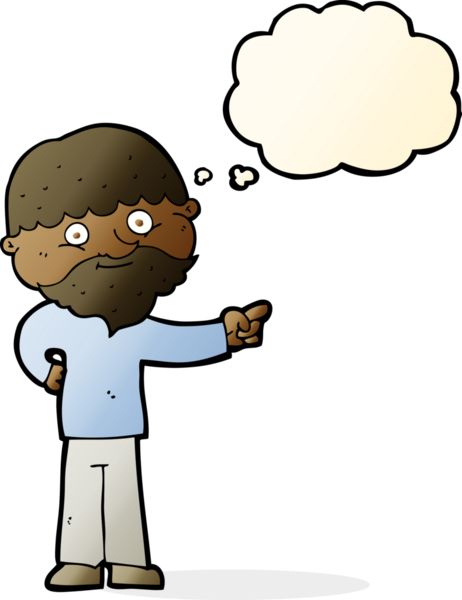 Karikatür sakallı adam bir insan tarafından çizilmiş düşünce balonuyla işaret ediyor.