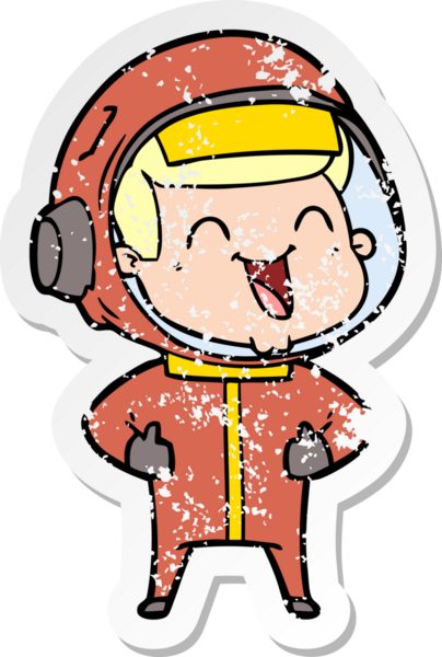 Bir insan tarafından çizilmiş mutlu bir astronotun sıkıntılı çıkartması.