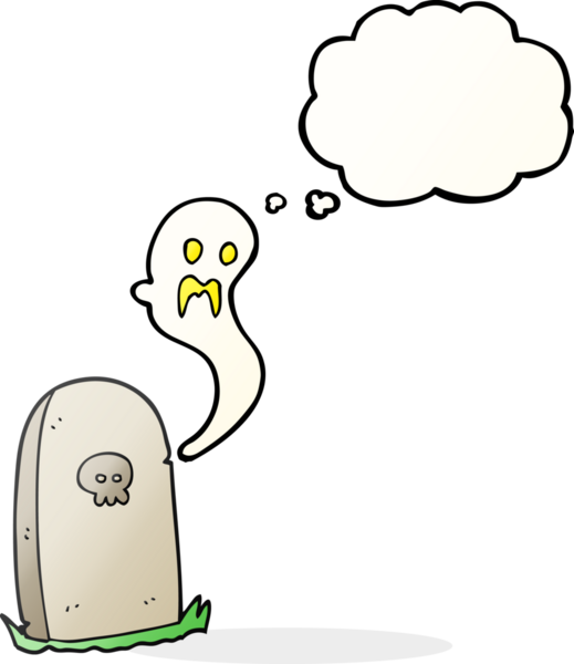 İnsan tarafından çizilmiş bir mezardan yükselen balon karikatür hayaleti.