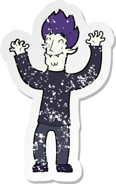 Bir insan tarafından çizilmiş mutlu vampir bir çizgi filmin gerilimli yapıştırması.