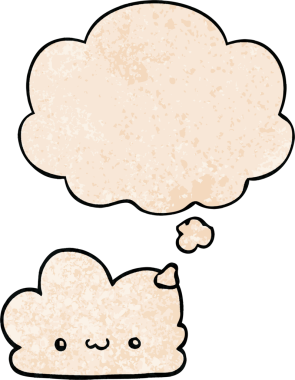 Bir insan tarafından çizilmiş grunge doku tarzında düşünce baloncuğu olan sevimli çizgi film bulutu.