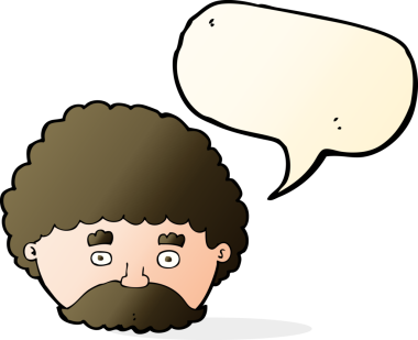 Bir insan tarafından çizilmiş konuşma balonlu bıyıklı bir çizgi film adamı.