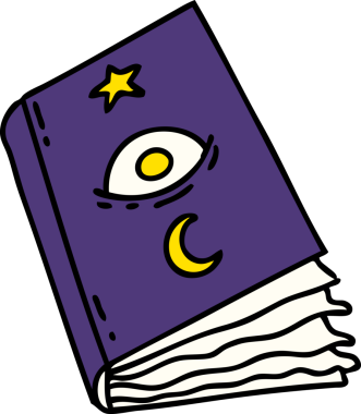 Bir insan tarafından çizilmiş ürkütücü bir büyü kitabının çizgi filmi.