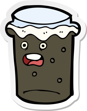 Bir insan tarafından çizilmiş bira dolu çizgi film etiketi.