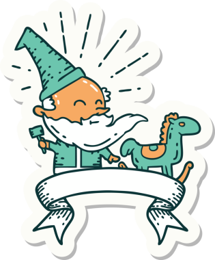 Bir dövme stili Noel Baba karakterinin çıkartması. Bir insan tarafından çizilmiş oyuncak.