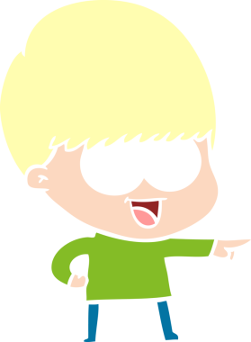 Mutlu düz renkli çizgi film çocuğu bir insan tarafından çizilmiş.