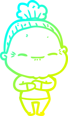 Bir insan tarafından çizilmiş barışçıl, yaşlı bir kadının soğuk çizgi çizimi.