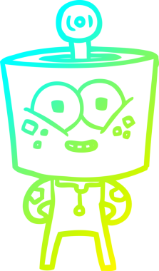 Bir insan tarafından çizilmiş mutlu çizgi film robotu çizimi.