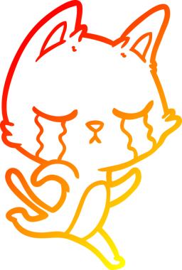 Bir insan tarafından çizilen ağlayan çizgi film kedisinin sıcak çizgi çizgisi.