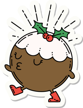 Bir insan tarafından çizilmiş dövme stili puding karakteri çıkartması.