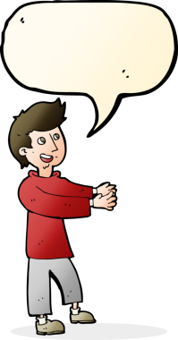 Bir insan tarafından çizilmiş konuşma balonlu mutlu adam çizgi filmi.