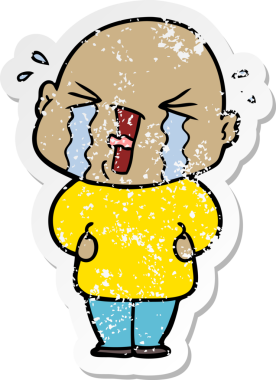 Bir insan tarafından çizilmiş ağlayan kel bir adamın sıkıntılı çıkartması.