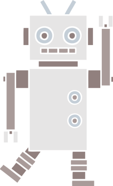 Bir insan tarafından çizilen dans eden robotun düz renkli retro karikatürü