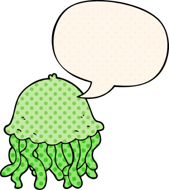 Bir insan tarafından çizilmiş çizgi roman tarzında konuşma balonu olan denizanası çizgi filmi.