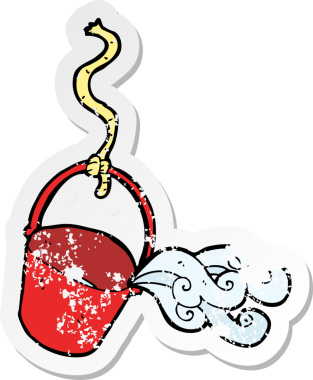 Bir insan tarafından çizilmiş karikatür kovasının gerilimli yapıştırması.