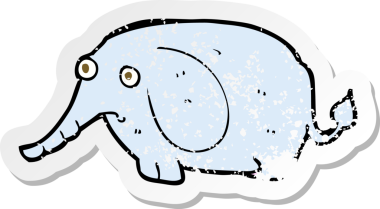 Bir insan tarafından çizilmiş üzgün, küçük bir fil karikatürünün gerilemiş etiketi.