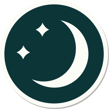 Geleneksel ay şeklinde dövme çıkartması ve bir insan tarafından çizilmiş yıldızlar.