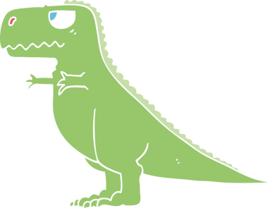 Düz renkli karikatür dinozoru bir insan çizmiş.