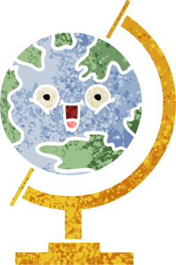 Bir insan tarafından çizilmiş bir dünyanın retro çizim stili karikatürü