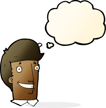 Bir insan tarafından çizilmiş düşünce balonlu mutlu adam çizgi filmi.