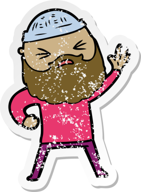 Bir insan tarafından çizilmiş sakallı bir çizgi film karakterinin sıkıntılı çıkartması.