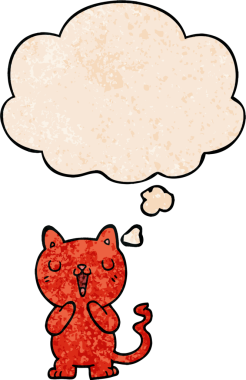 Bir insan tarafından çizilmiş grunge desenli düşünce baloncuklu çizgi film kedisi.